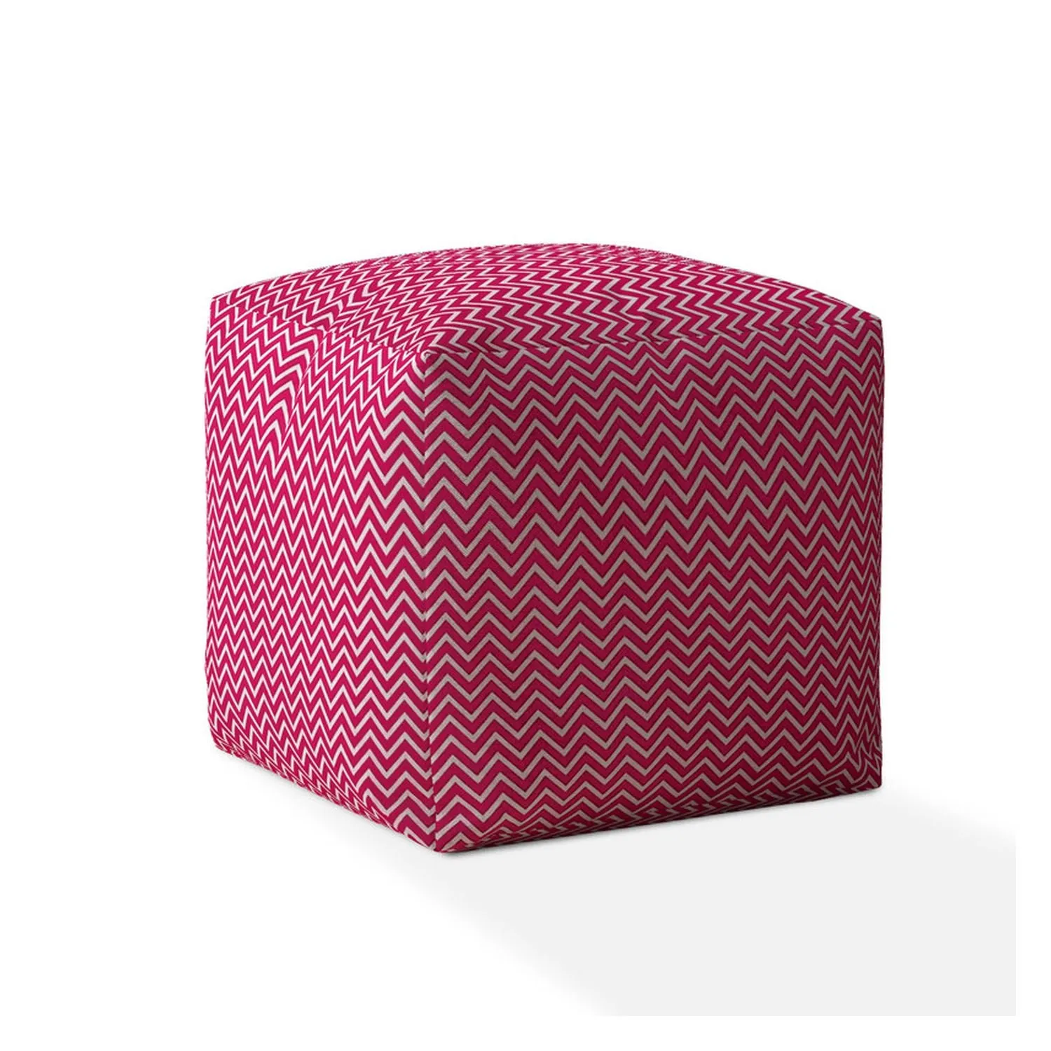 Homezia 17" Pink Cotton Chevron Pouf Ottoman