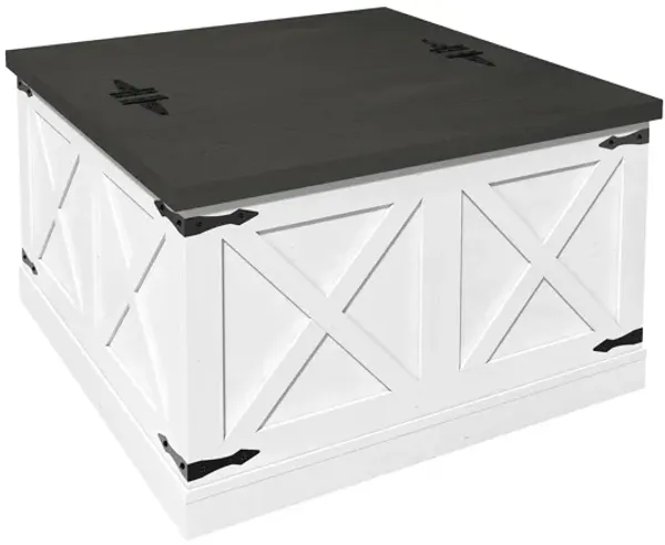 Farmhouse Square Coffee Table Wooden Center Table Rustic Cocktail Table with Hinged Lift Top and Large Hidden Storage Compartment, White