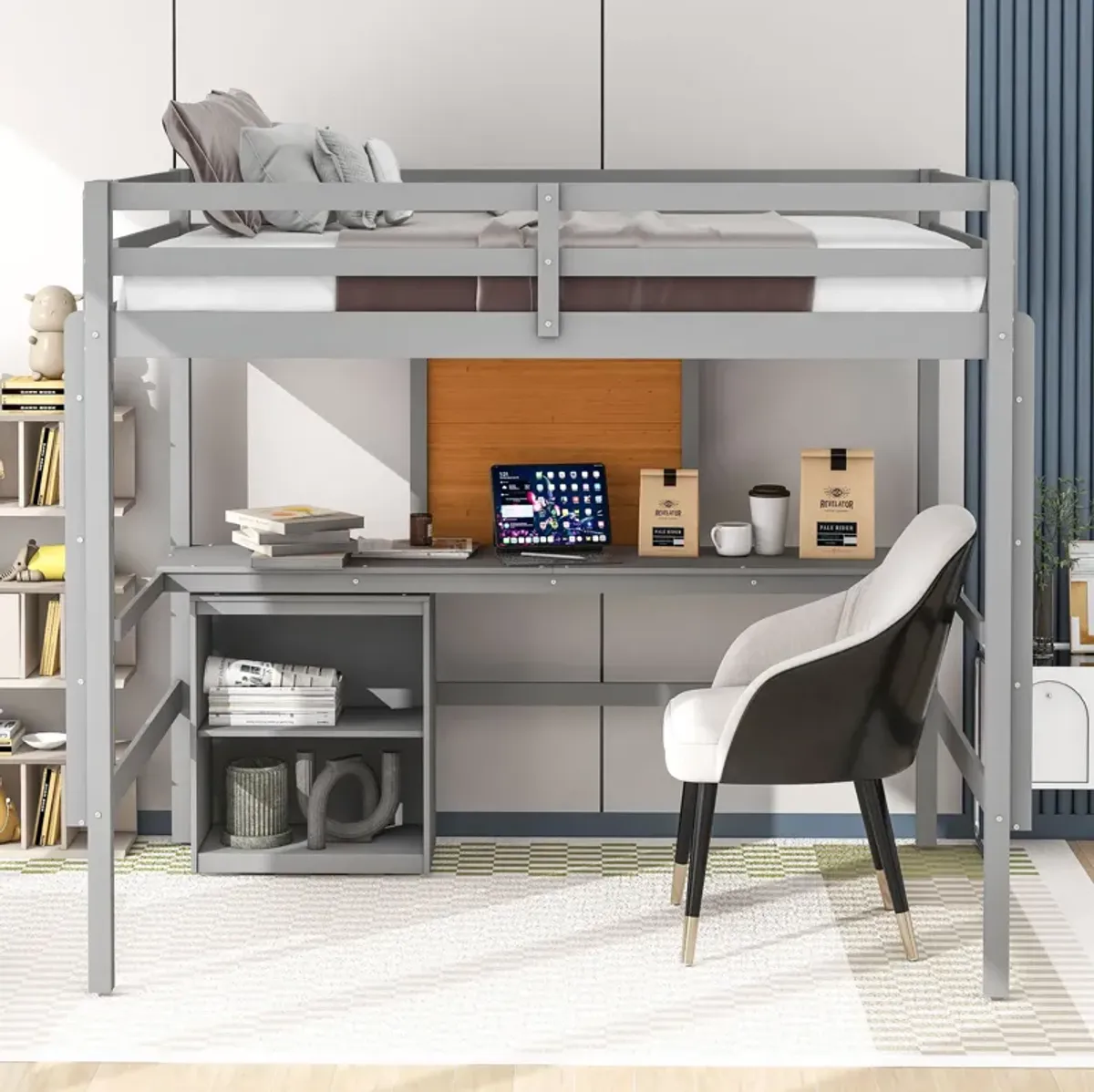 Merax Modern  Wooden Loft Bed with Desk