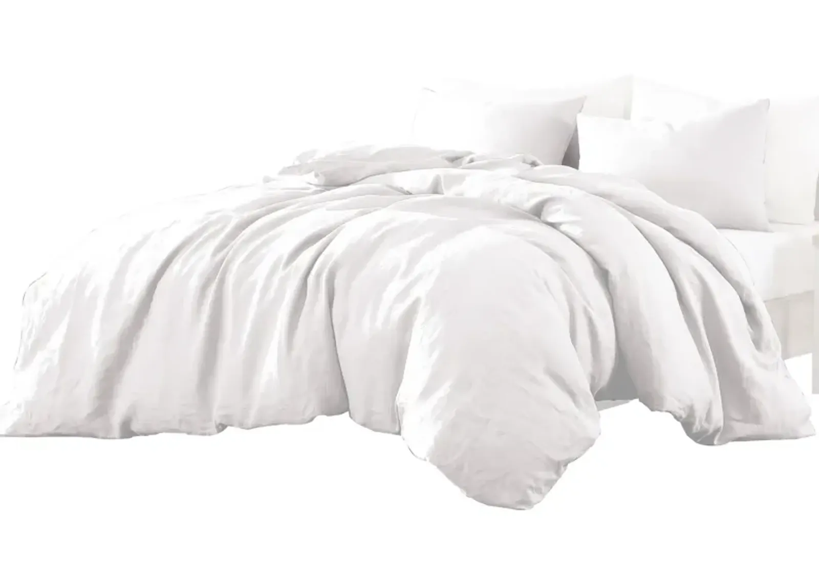 Edge 4 Piece King Size Duvet Comforter Set, Washed Linen, Clean White - Benzara