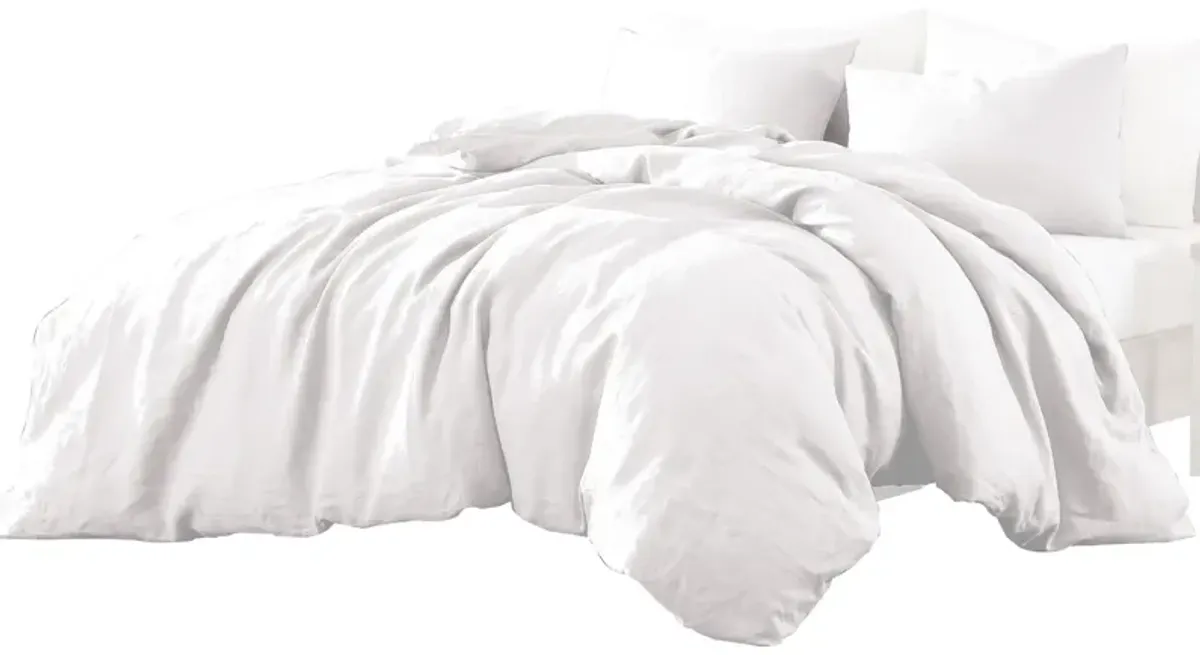 Edge 4 Piece King Size Duvet Comforter Set, Washed Linen, Clean White - Benzara