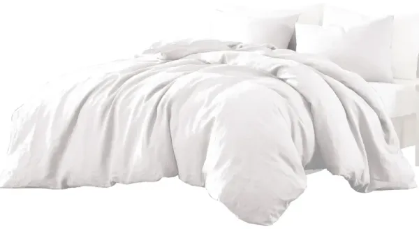 Edge 4 Piece King Size Duvet Comforter Set, Washed Linen, Clean White - Benzara