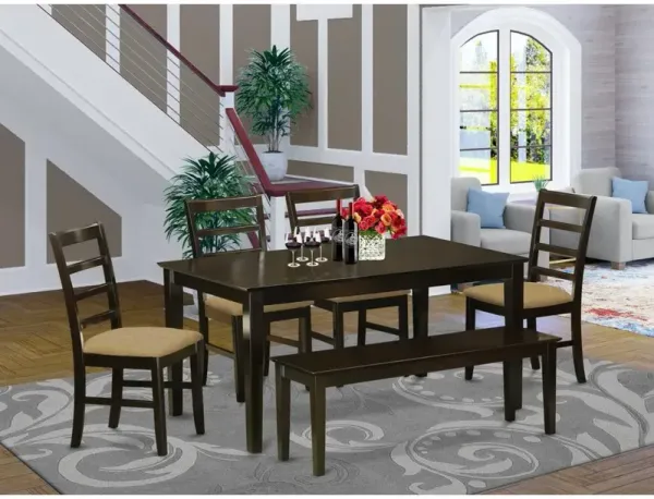 6 PC Kitchen Table with bench set-Dinette Table and 4 Kitchen Chairs and Bench