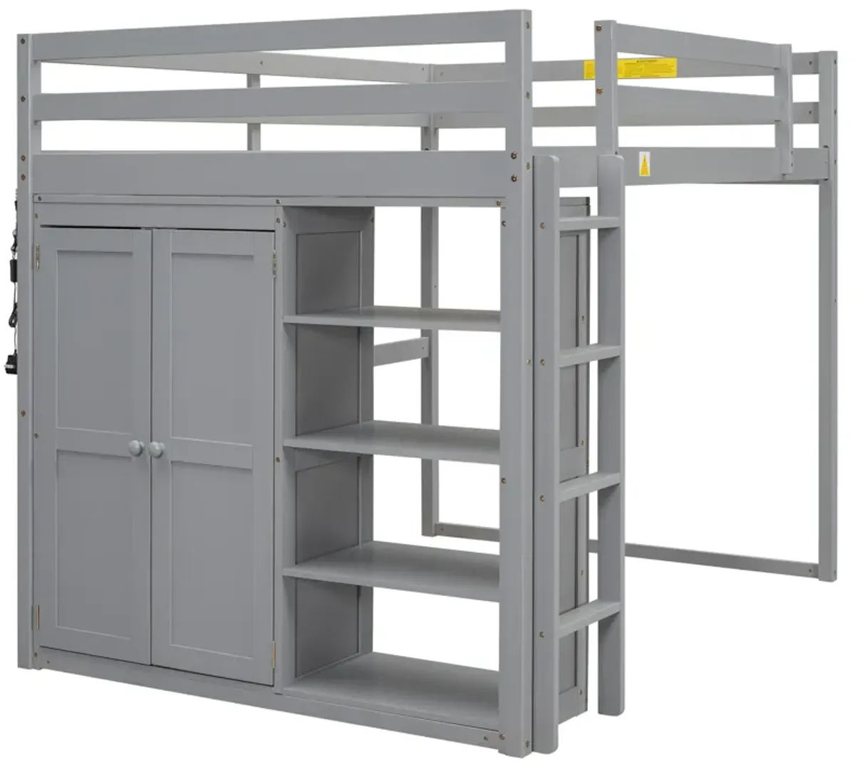 Merax Loft Bed with Wardrobe and Storage Shelves