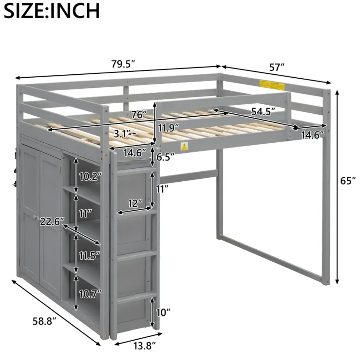 Merax Loft Bed with Wardrobe and Storage Shelves