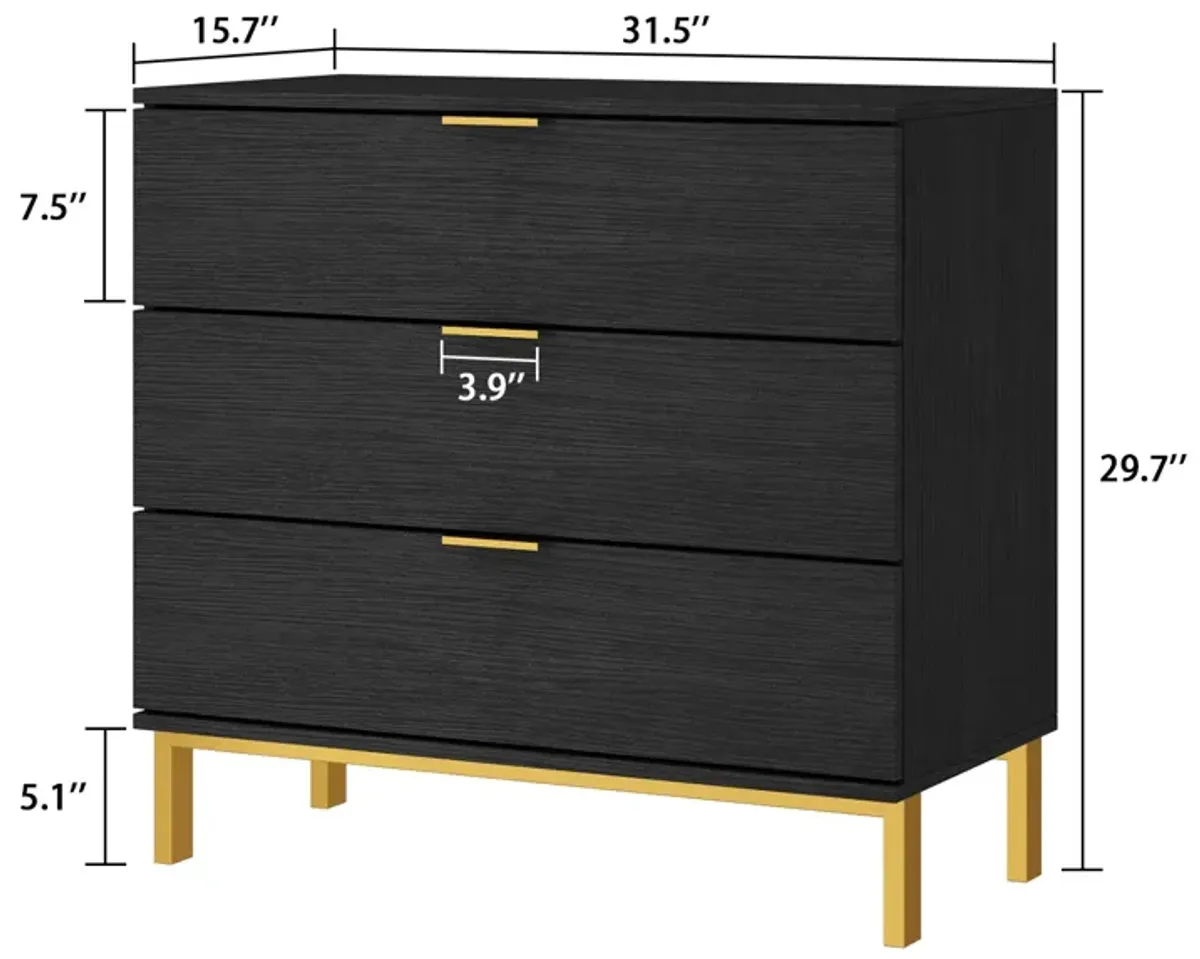 3-Drawers Black Wood Chest of Drawers Dresser Vanity Table Storage Cabinet Nightstand 29.7 in. H x 31.5 W x 15.7 D