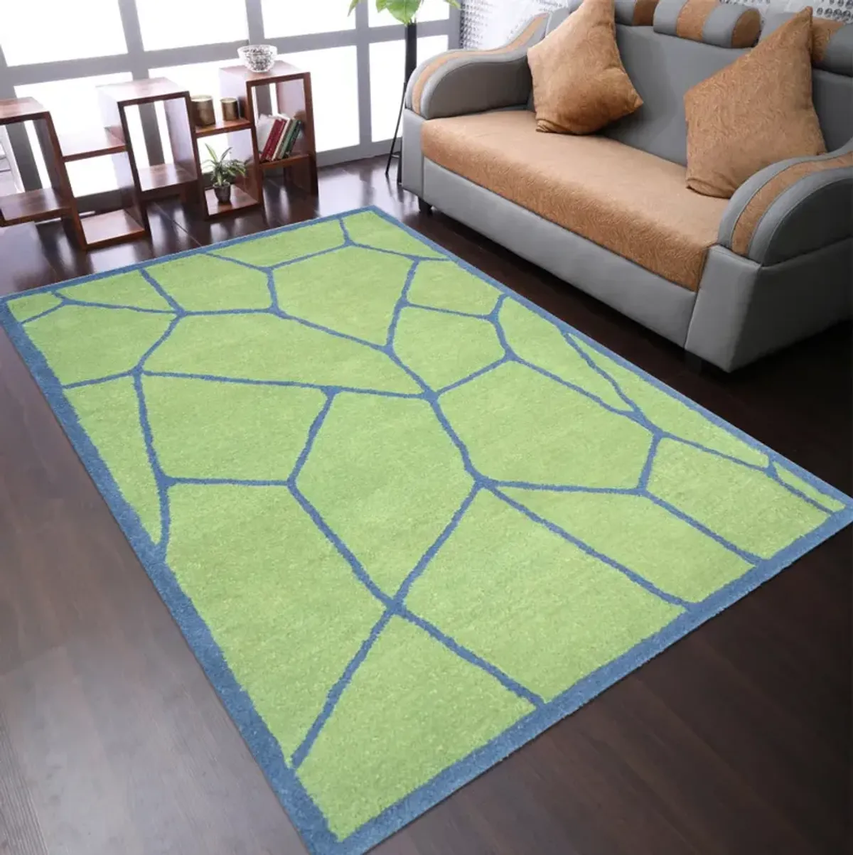 RUGSOTIC CARPETS HAND TUFTED WOOL ECO-FRIENDLY AREA RUGS  - 5'x8', Rectangle Shape, Green & Blue, Contemporary Modern Design, High Pile Handmade Area Rugs for Living Room, Bed Room (K00692)