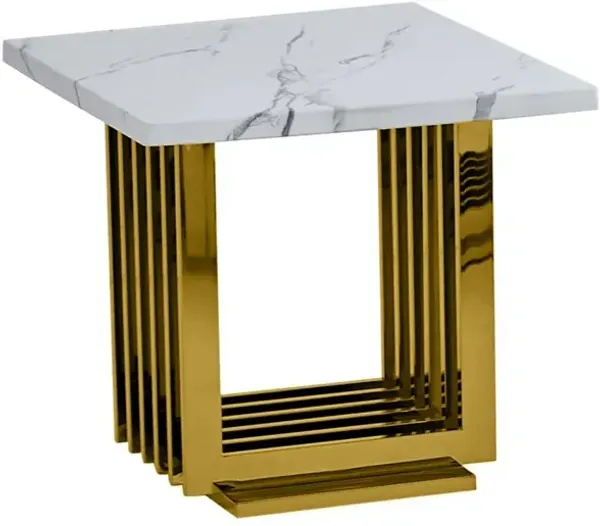 White marble top end table with gold color stainless steel base