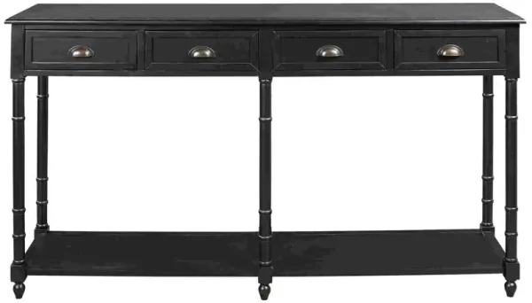 Wooden Console Sofa Table with 4 Spacious Drawers, Black-Benzara