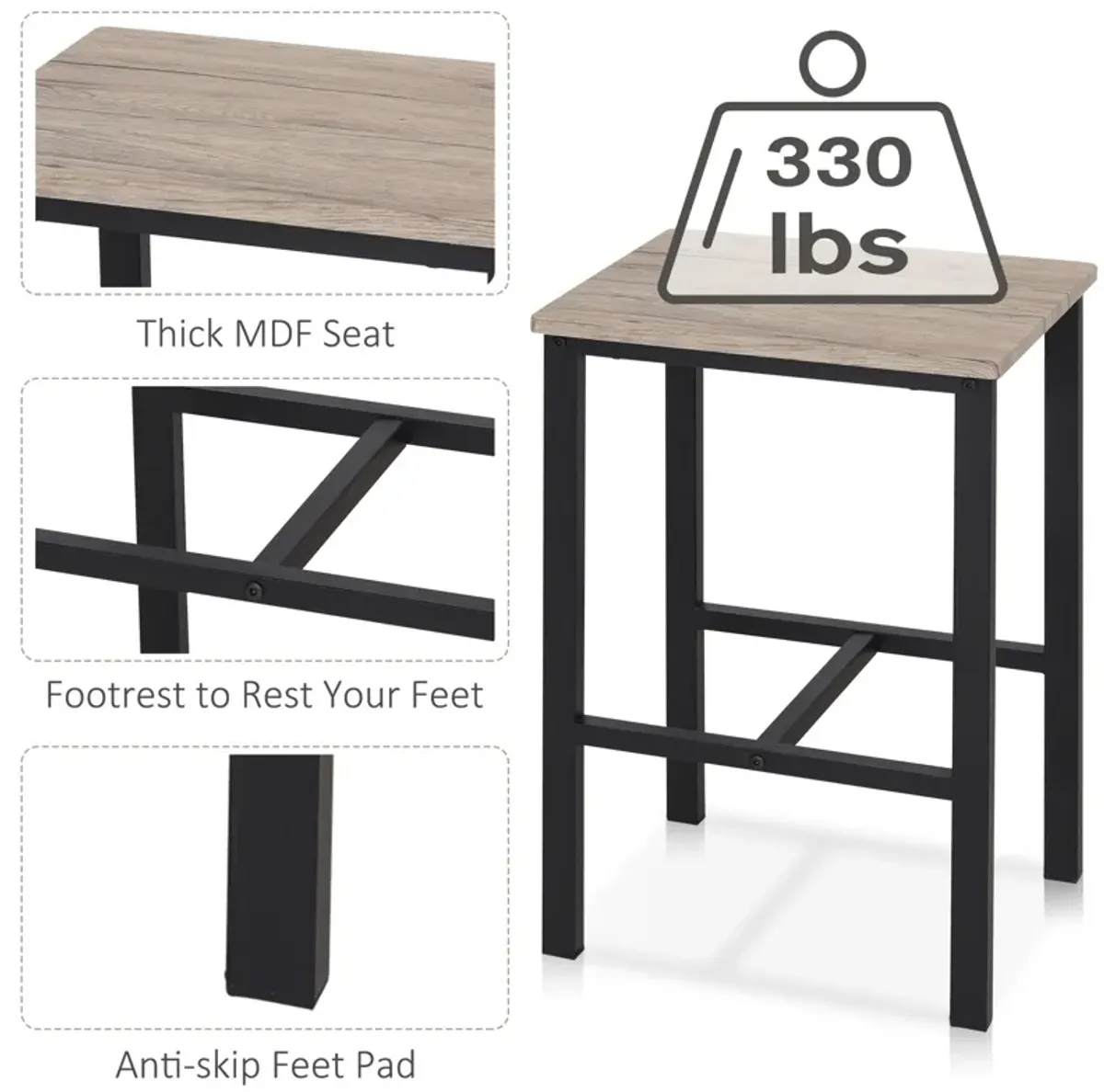 Industrial Dining Set: 5-Piece Natural Wood Table with Stools