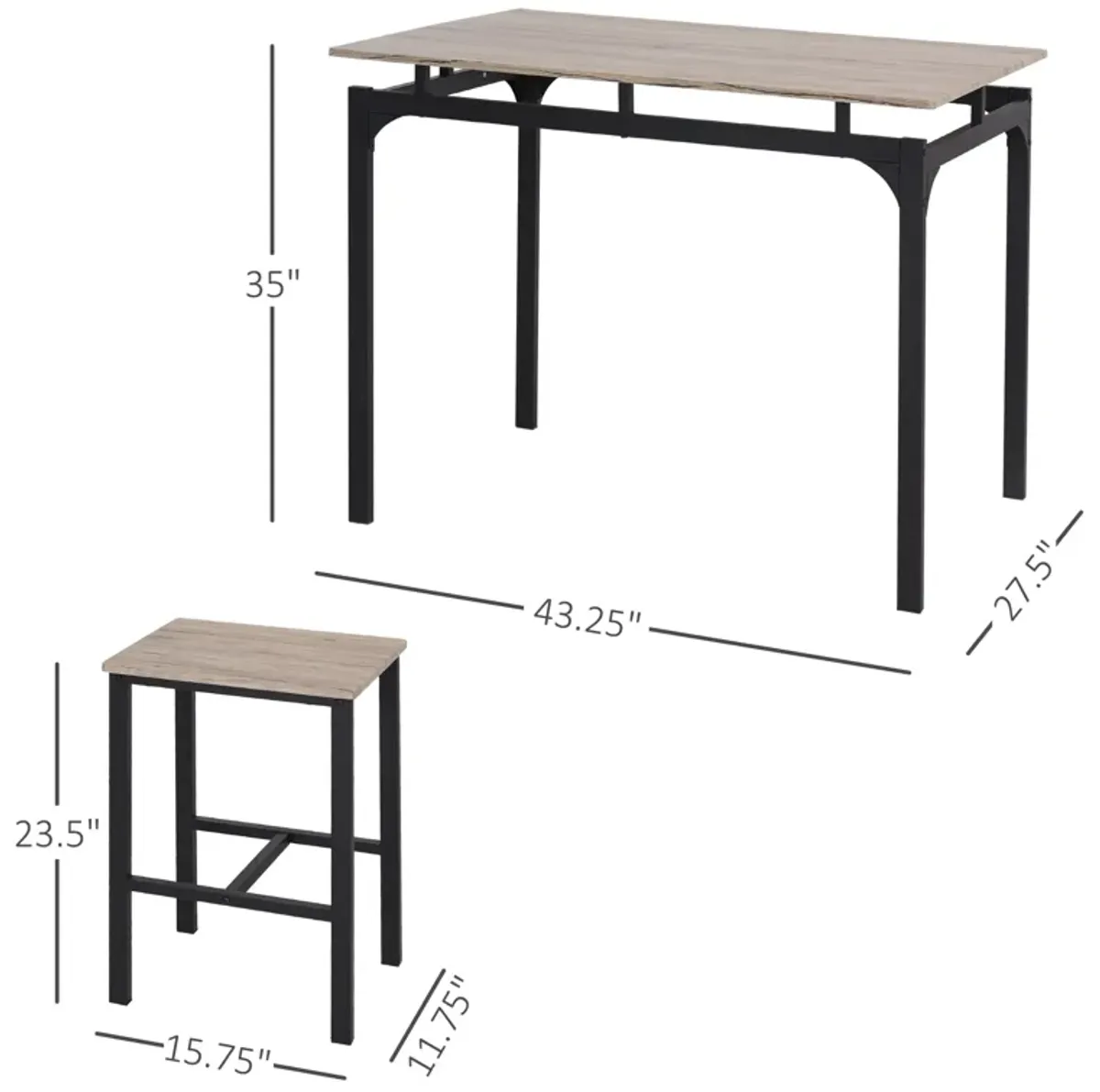 Industrial Dining Set: 5-Piece Natural Wood Table with Stools