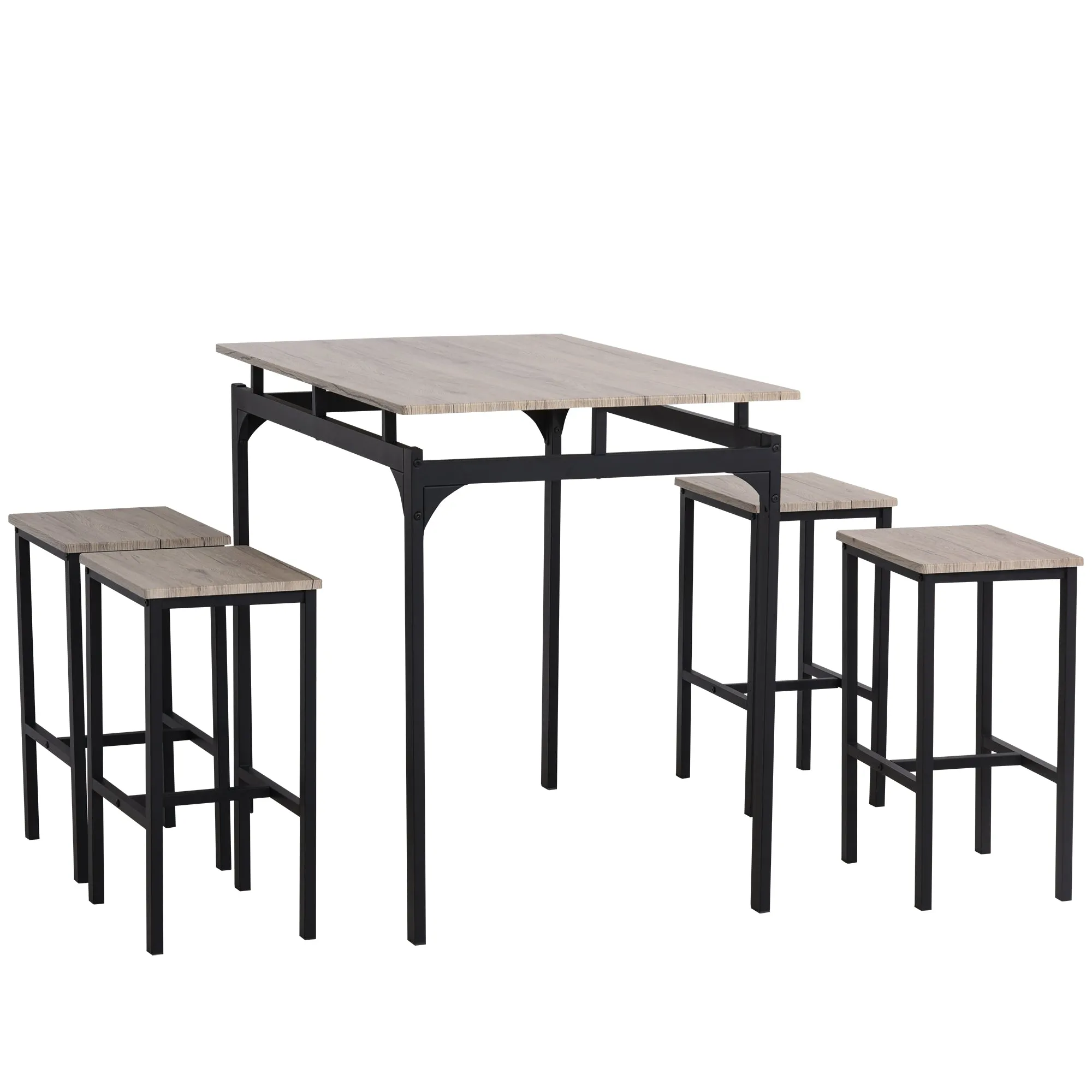 Industrial Dining Set: 5-Piece Natural Wood Table with Stools