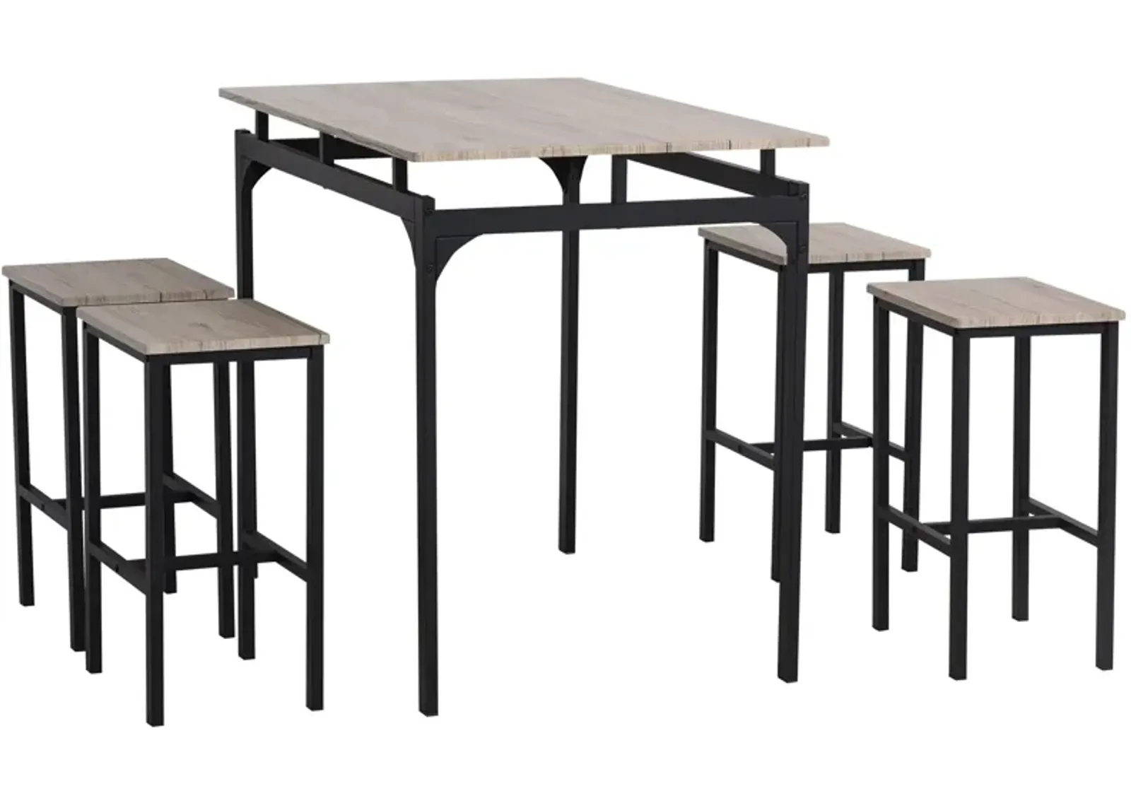 Industrial Dining Set: 5-Piece Natural Wood Table with Stools