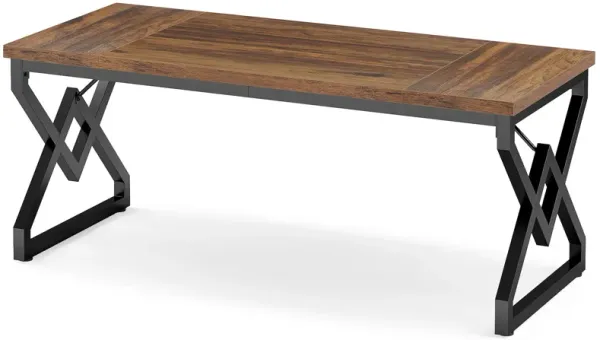 Executive Desk, Office Desk With Extra Thickened Wooden Tabletop And Metal Frame, Large 63 Inches Computer Desk Writing Table Study Desk For Home Office, Rustic Brown