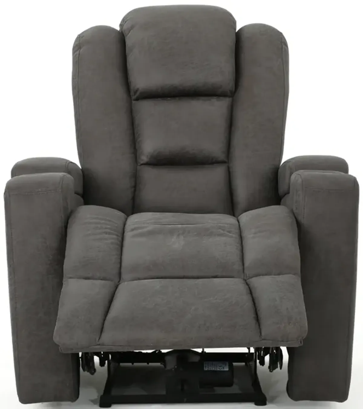 Yoma Power Recliner Chair with Storage, 2 Cupholders, USB, Gray Microfiber - Benzara