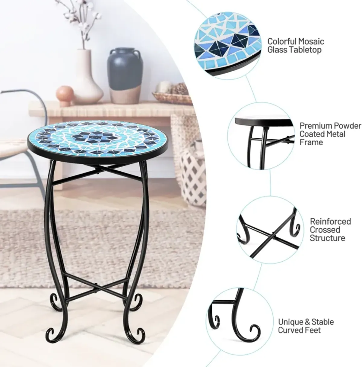 Outdoor Indoor Steel Accent Plant Stand Cobalt Table