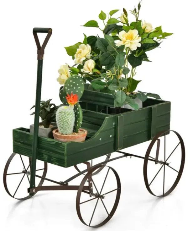 Wooden Plant Stand with Wheels Mobile Planting Pot Holder