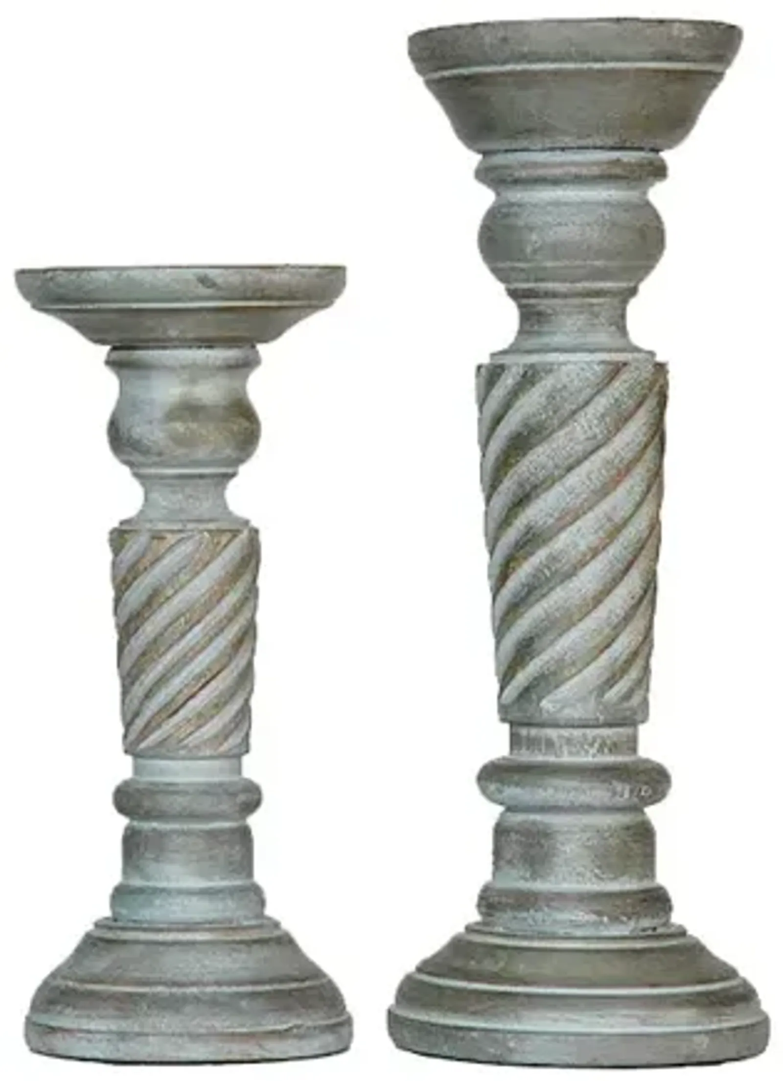 BBH Homes Traditional Antique Dusk Eco-friendly Handmade Mango Wood Set Of Two 9" & 12" Pillar Candle Holder