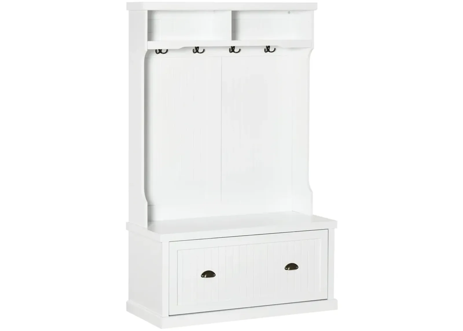 White Entryway Organizer: Modern Hall Tree with Shoe Bench & Coat Hooks