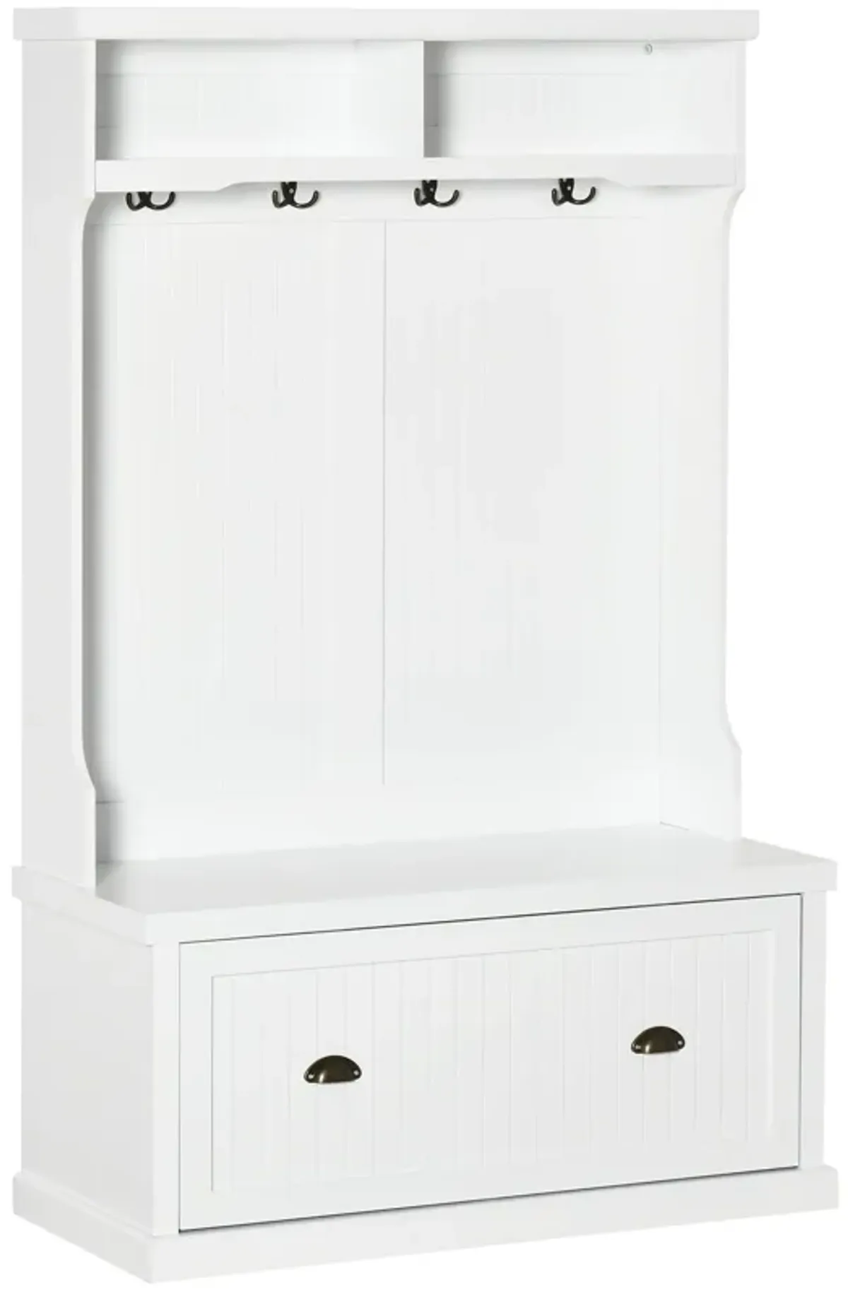 White Entryway Organizer: Modern Hall Tree with Shoe Bench & Coat Hooks