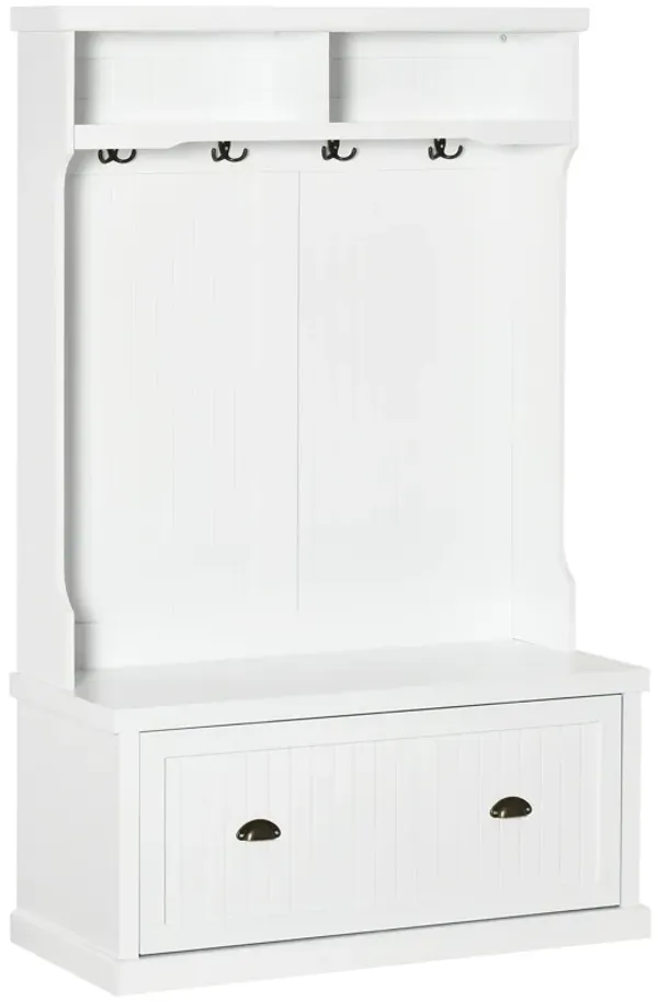 White Entryway Organizer: Modern Hall Tree with Shoe Bench & Coat Hooks