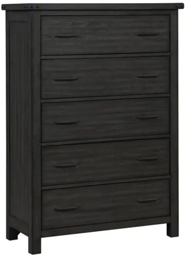 Benjara Galle 58 Inch Tall Dresser Chest with 5 Drawers, Metal Handles, Wood, Gray, Black