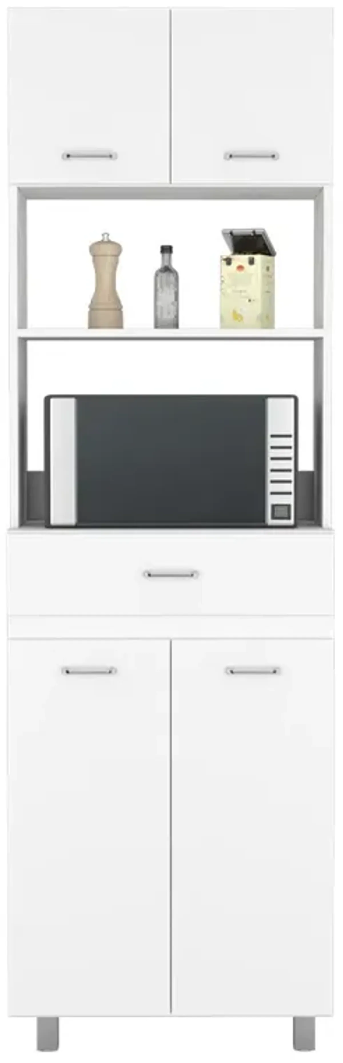 DEPOT E-SHOP Mucura Microwave Double Door Cabinet, One Drawer, One Shelf For Microwave, White