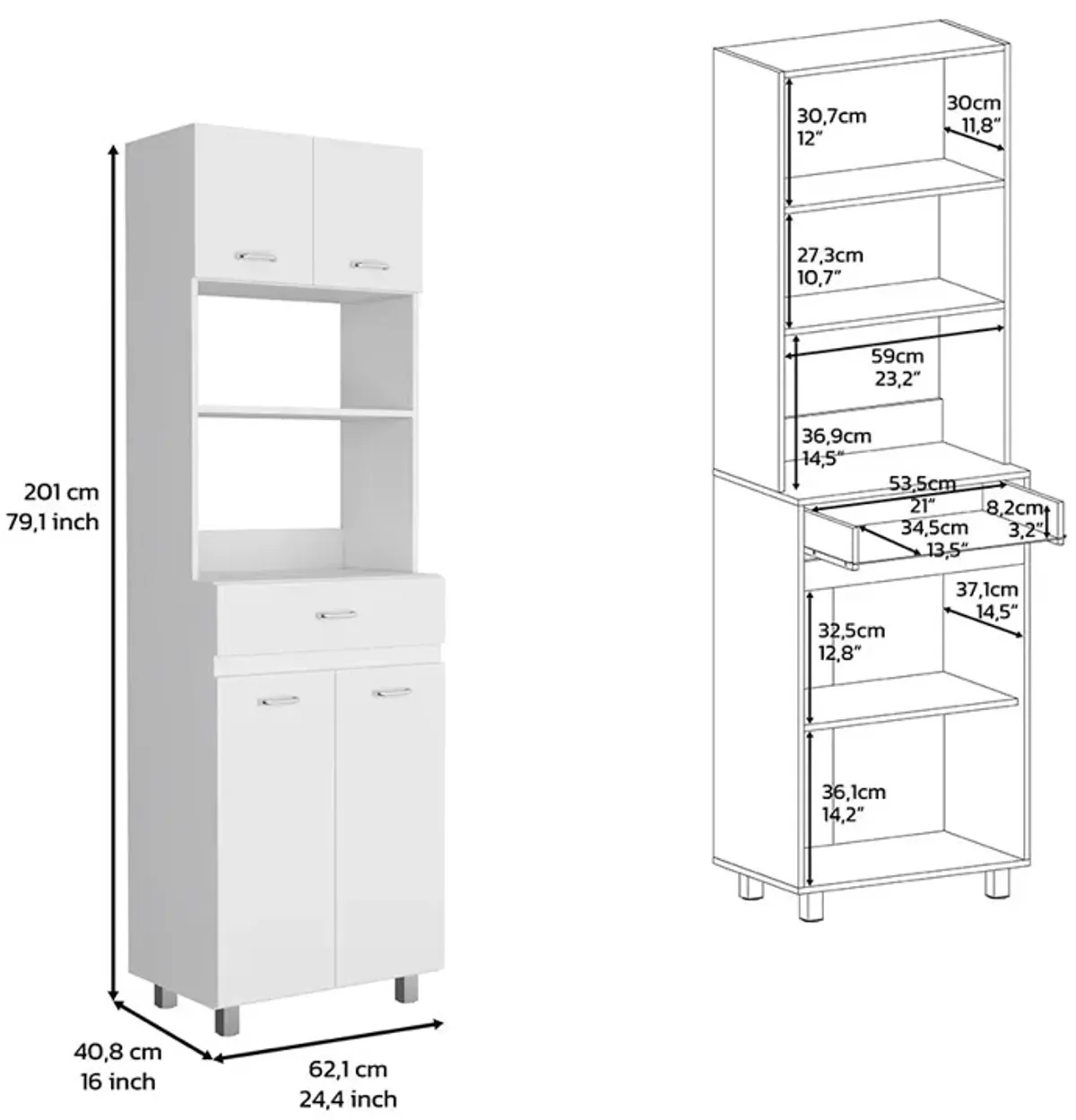 DEPOT E-SHOP Mucura Microwave Double Door Cabinet, One Drawer, One Shelf For Microwave, White