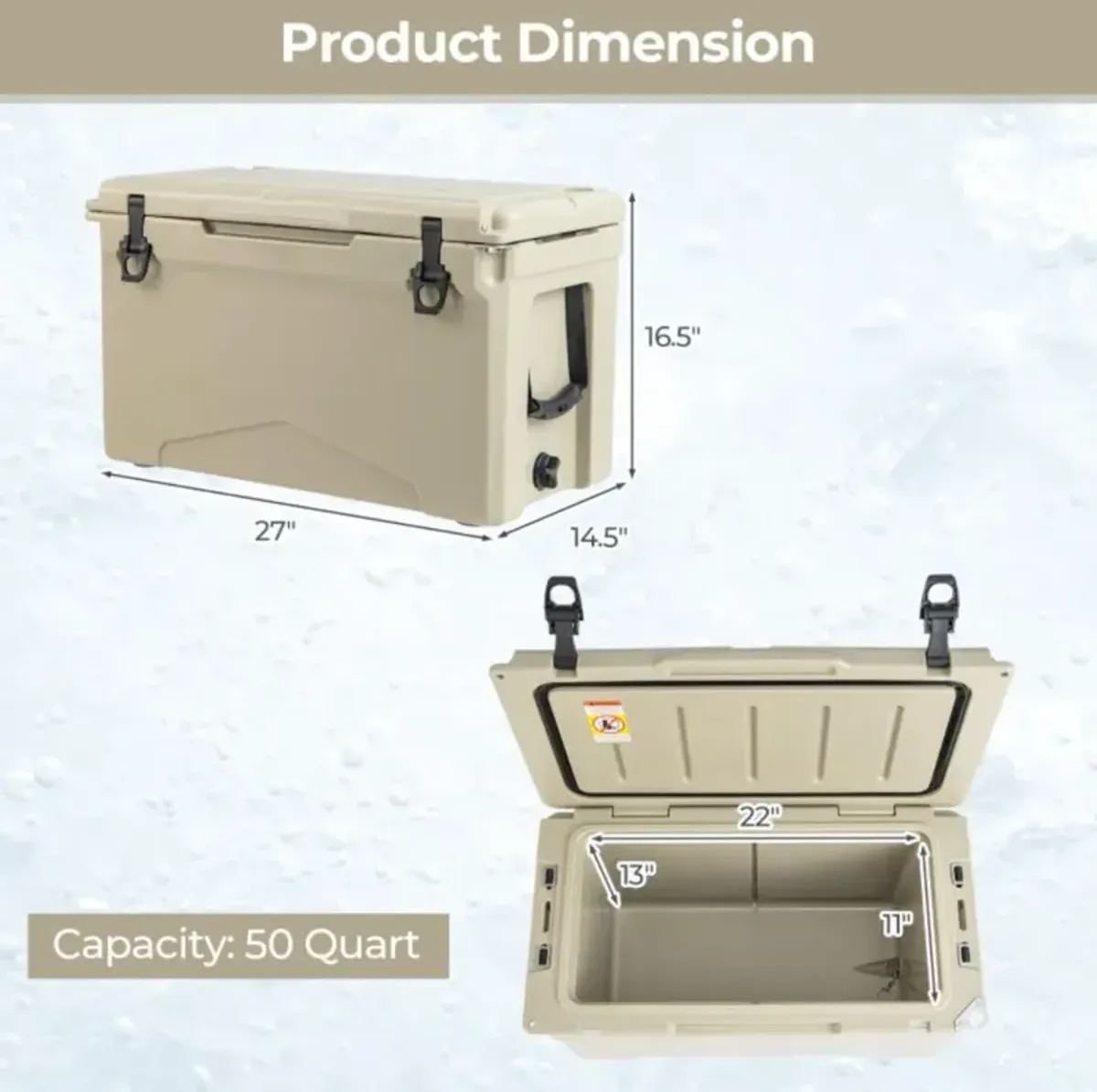 Hivvago 50 QT Rotomolded Cooler Insulated Portable Ice Chest with Integrated Cup Holders