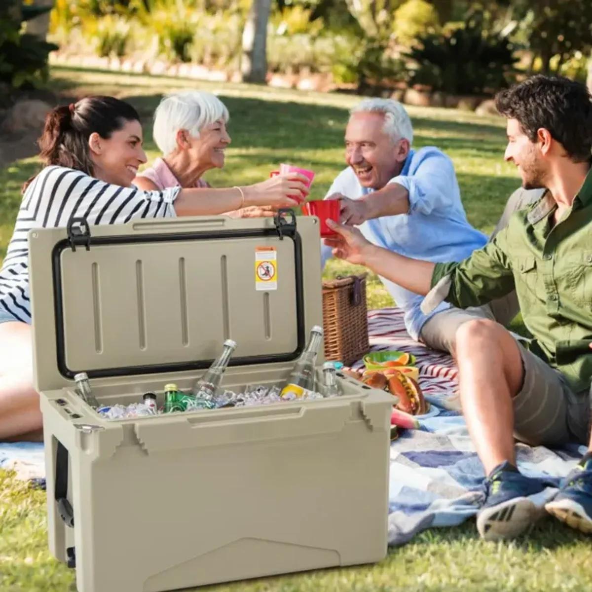 Hivvago 50 QT Rotomolded Cooler Insulated Portable Ice Chest with Integrated Cup Holders