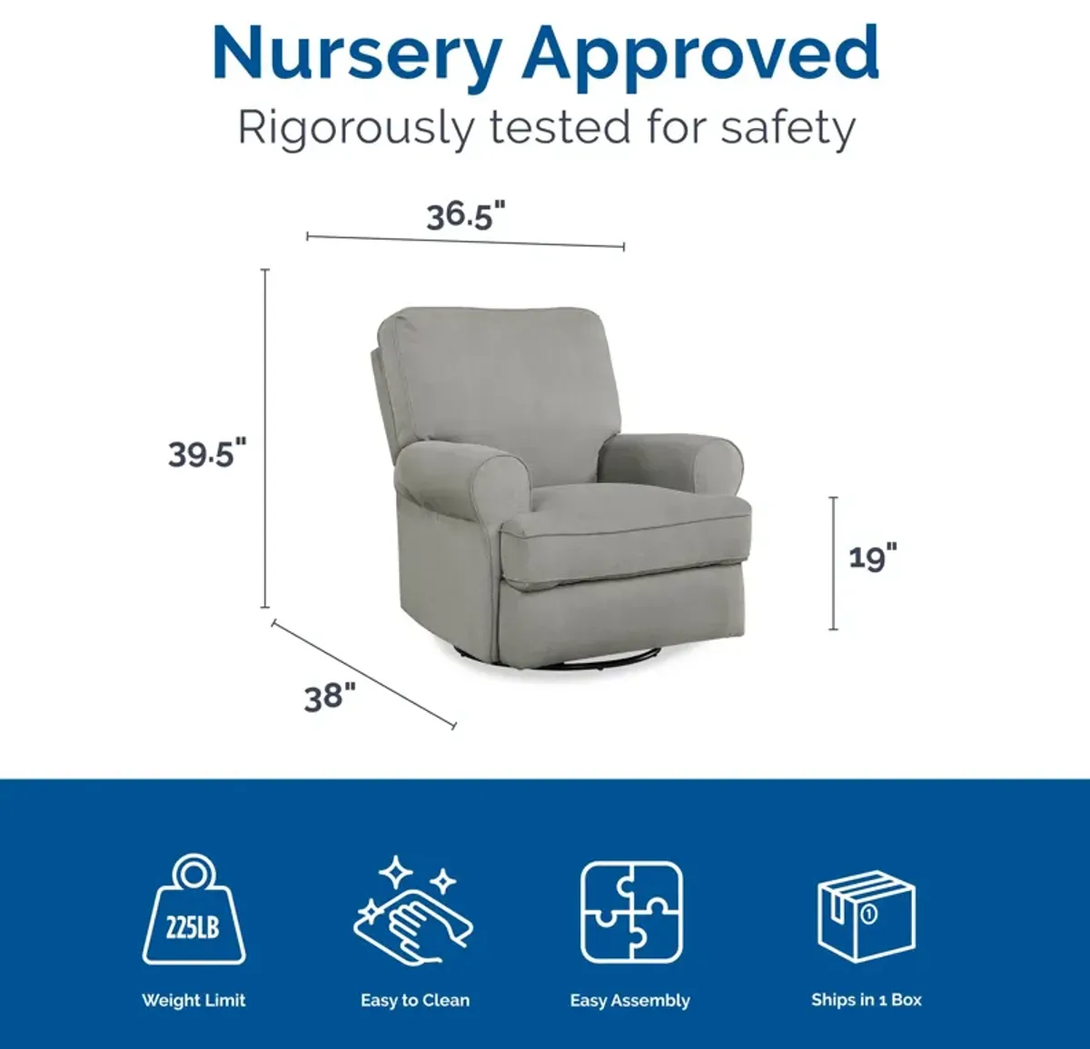 Baby Relax Mabel Swivel Glider Recliner Chair, Nursery Furniture.