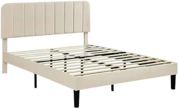 Elegant Upholstered Platform Bed Frame with Soft Headboard for Bedroom