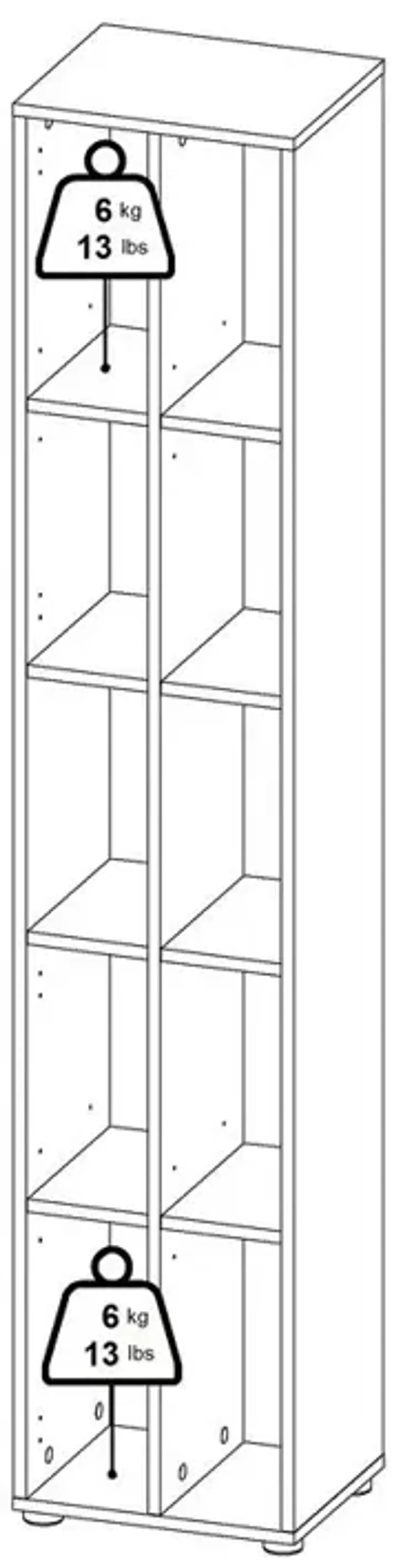 Tvilum Sign Narrow 10 Shelf Bookcase/ bookcase with divider, Jackson Hickory/White