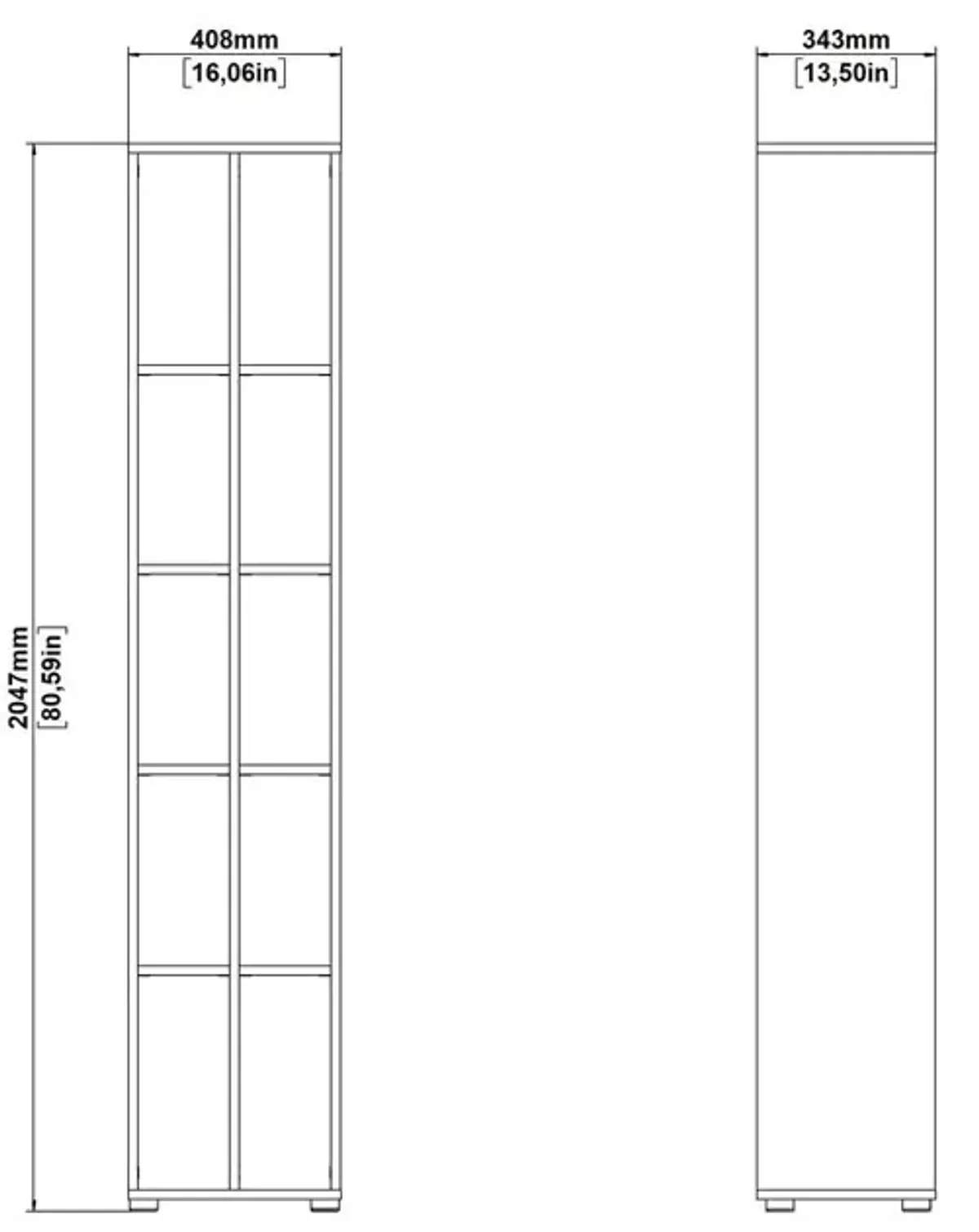 Tvilum Sign Narrow 10 Shelf Bookcase/ bookcase with divider, Jackson Hickory/White