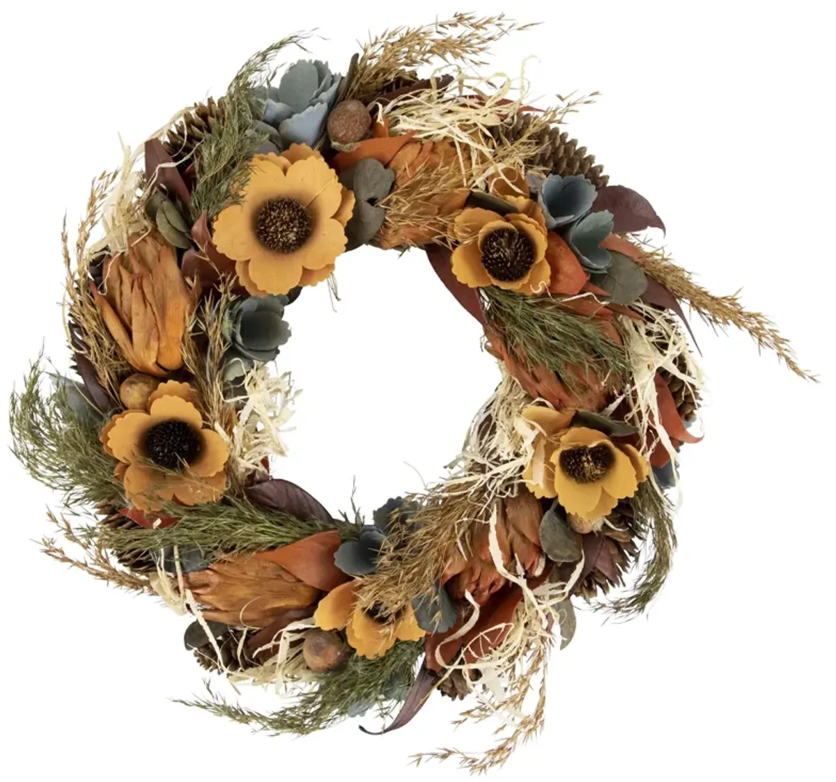 Sunflower and Straw Artificial Fall Harvest Wreath  12-Inch  Unlit