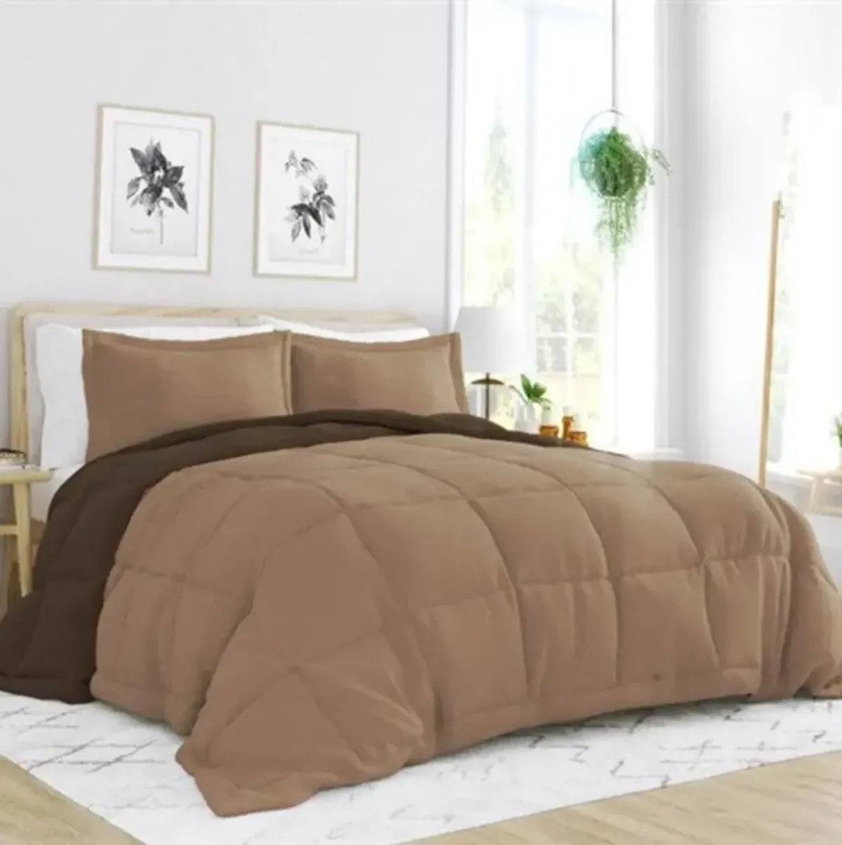 Hivvago King/Cal King 3 Piece Microfiber Reversible Comforter Set in Taupe Brown