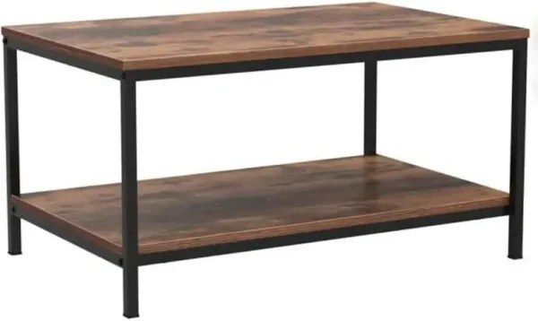 Hivvago Heavy Duty Industrial 2-Tier Coffee Table in Rustic Brown Wood Finish