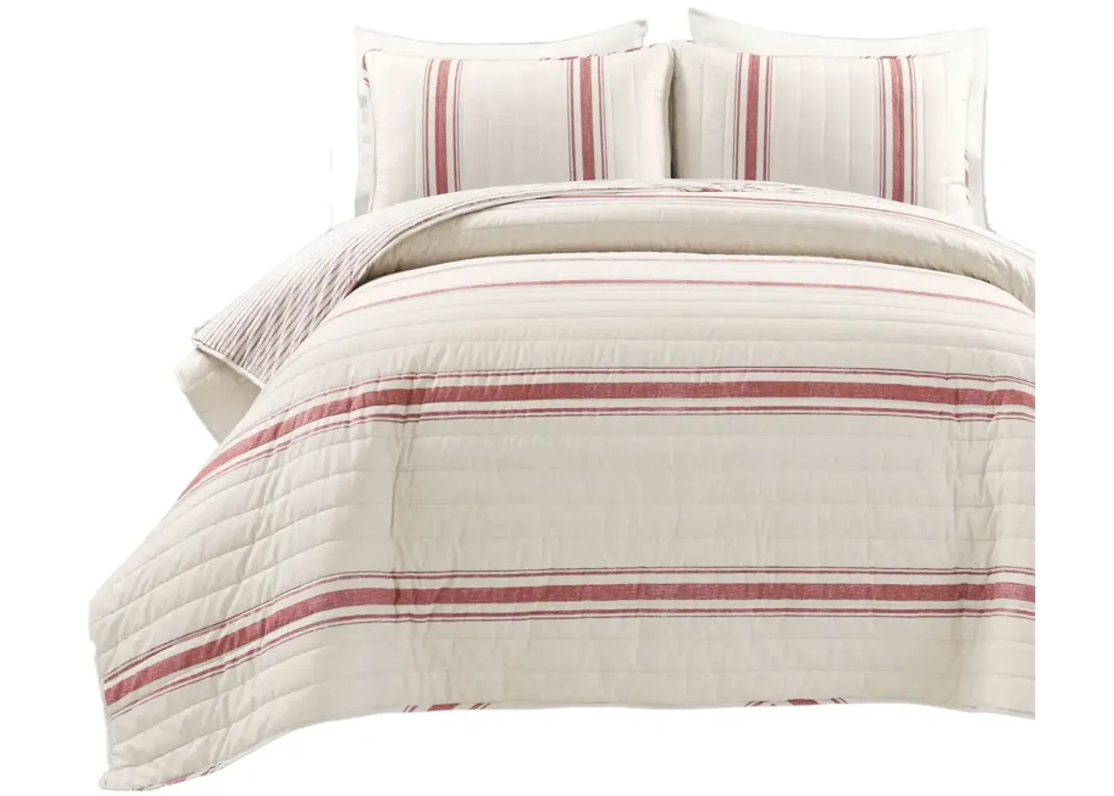 Farmhouse Stripe Reversible Cotton Quilt 3Pc Set