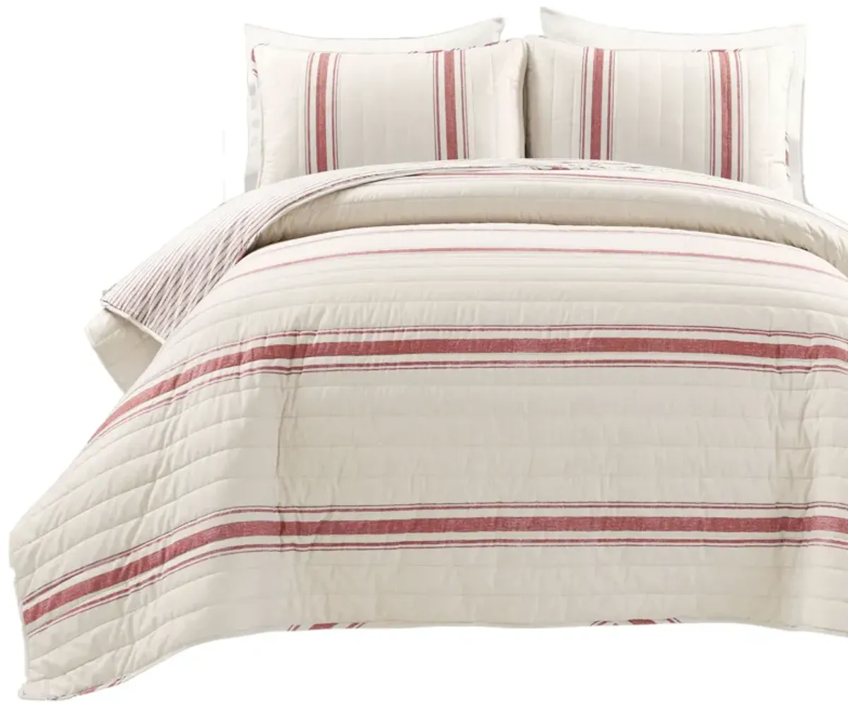 Farmhouse Stripe Reversible Cotton Quilt 3Pc Set