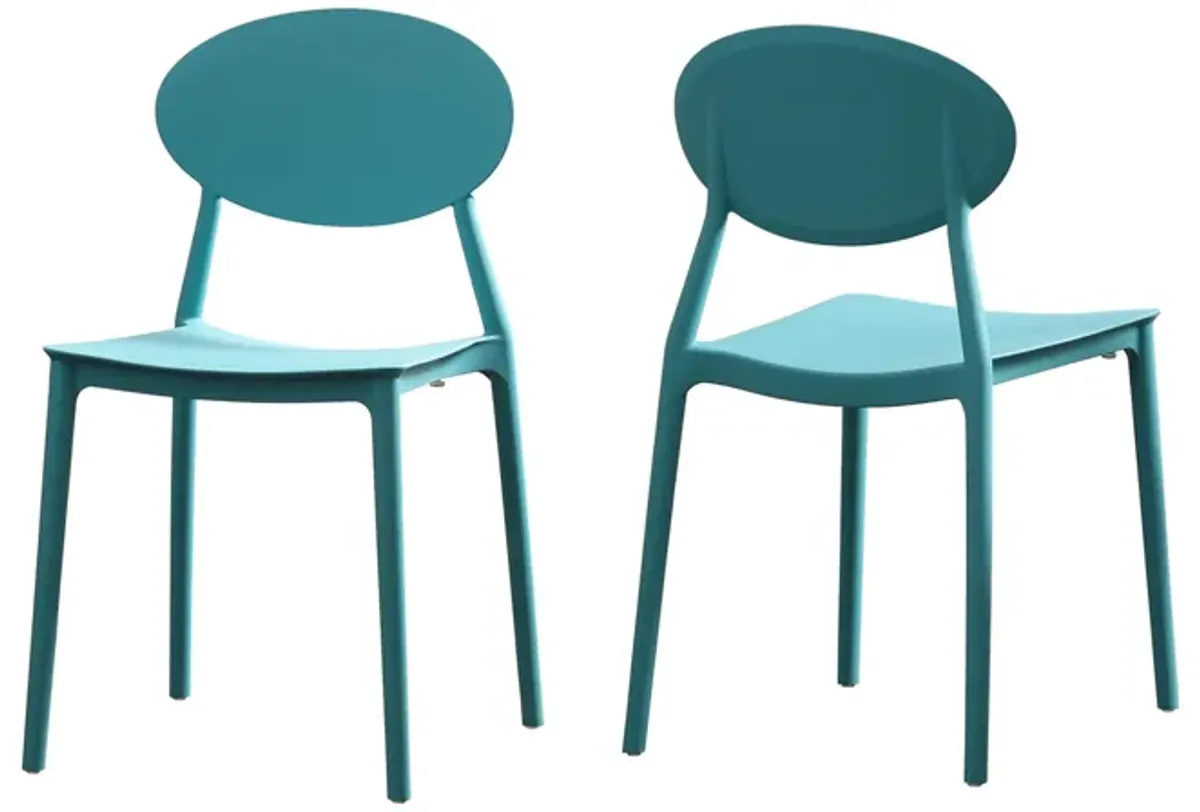 Corie Outdoor Patio Chair Set of 2, Midcentury Modern Style, Teal Blue