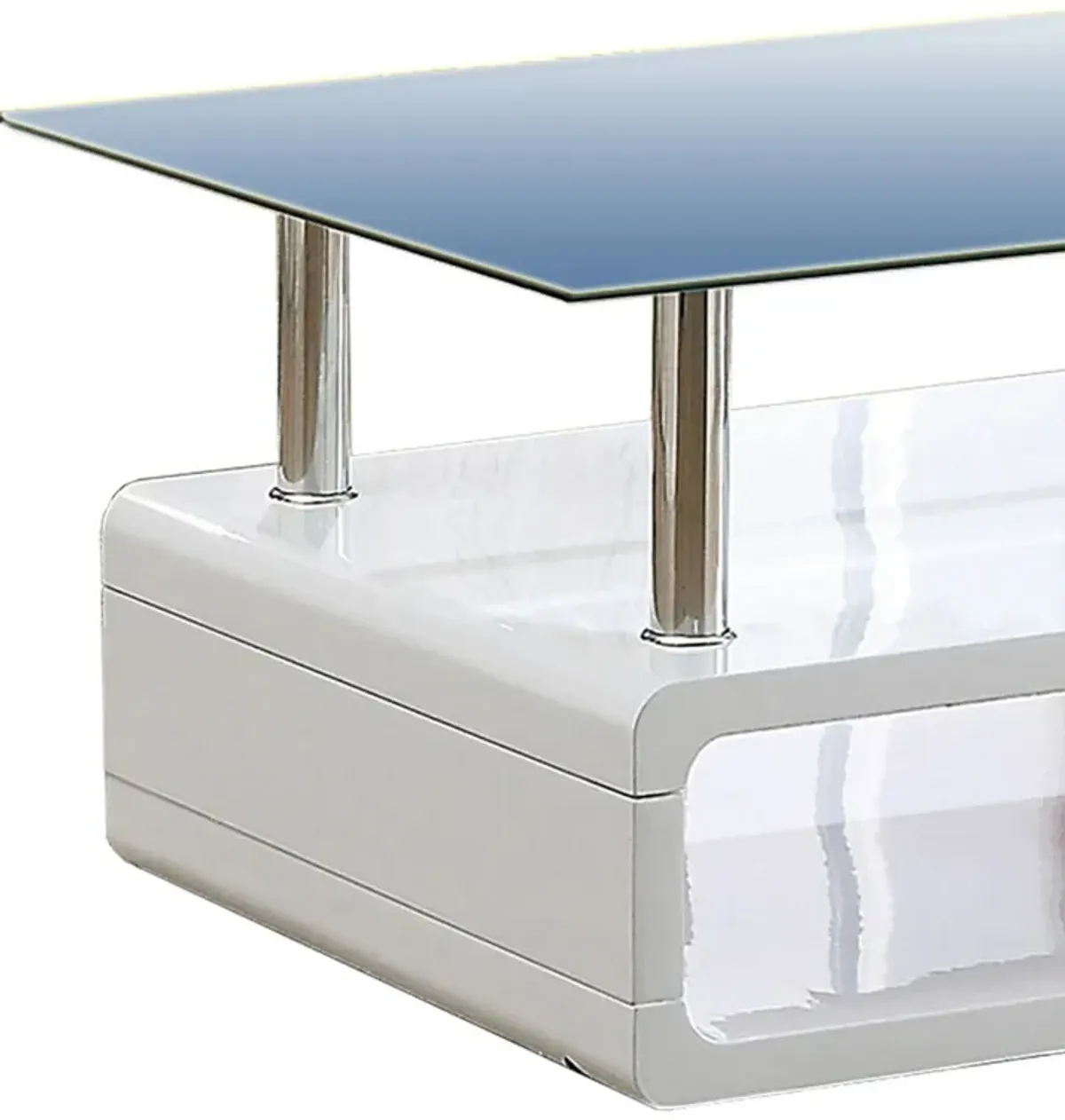 Contemporary Coffee Table with Multi Level Curled Open Shelf, White-Benzara