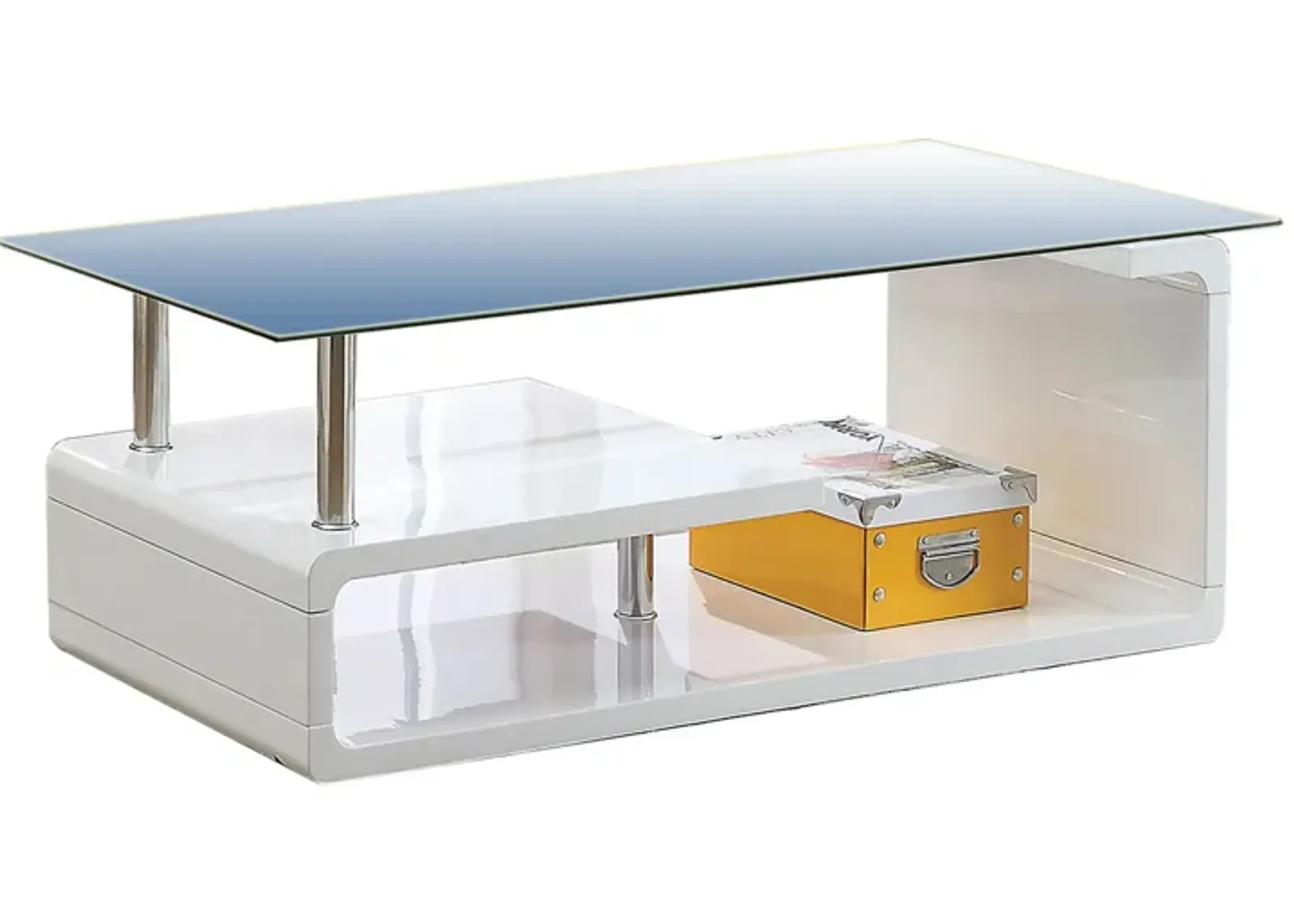 Contemporary Coffee Table with Multi Level Curled Open Shelf, White-Benzara