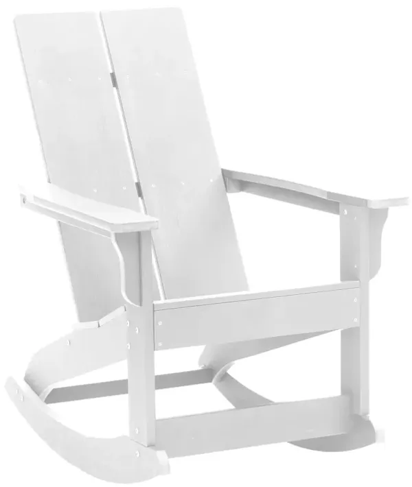 Flash Furniture Finn Modern Commercial Grade Poly Resin Wood Adirondack Rocking Chair - All Weather White Polystyrene - Dual Slat Back - Stainless Steel Hardware