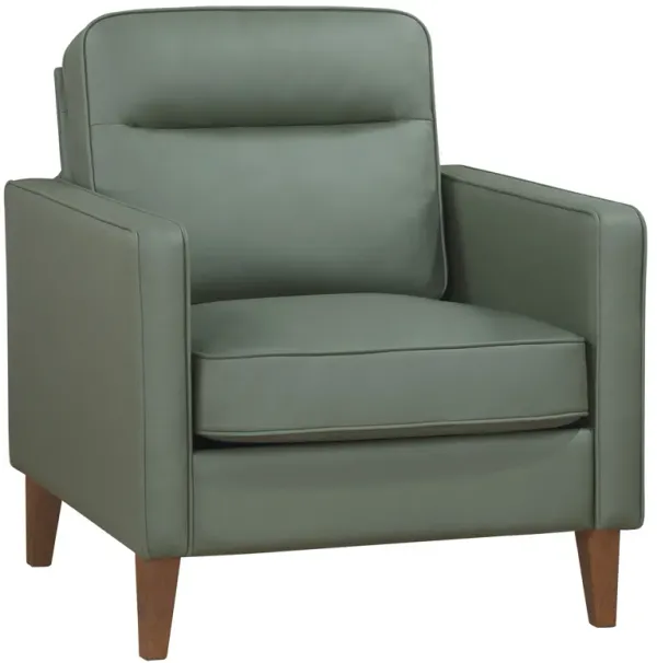 Joey Accent Chair, Green Faux Leather, Modern Track Style Arms, Hardwood  - Benzara