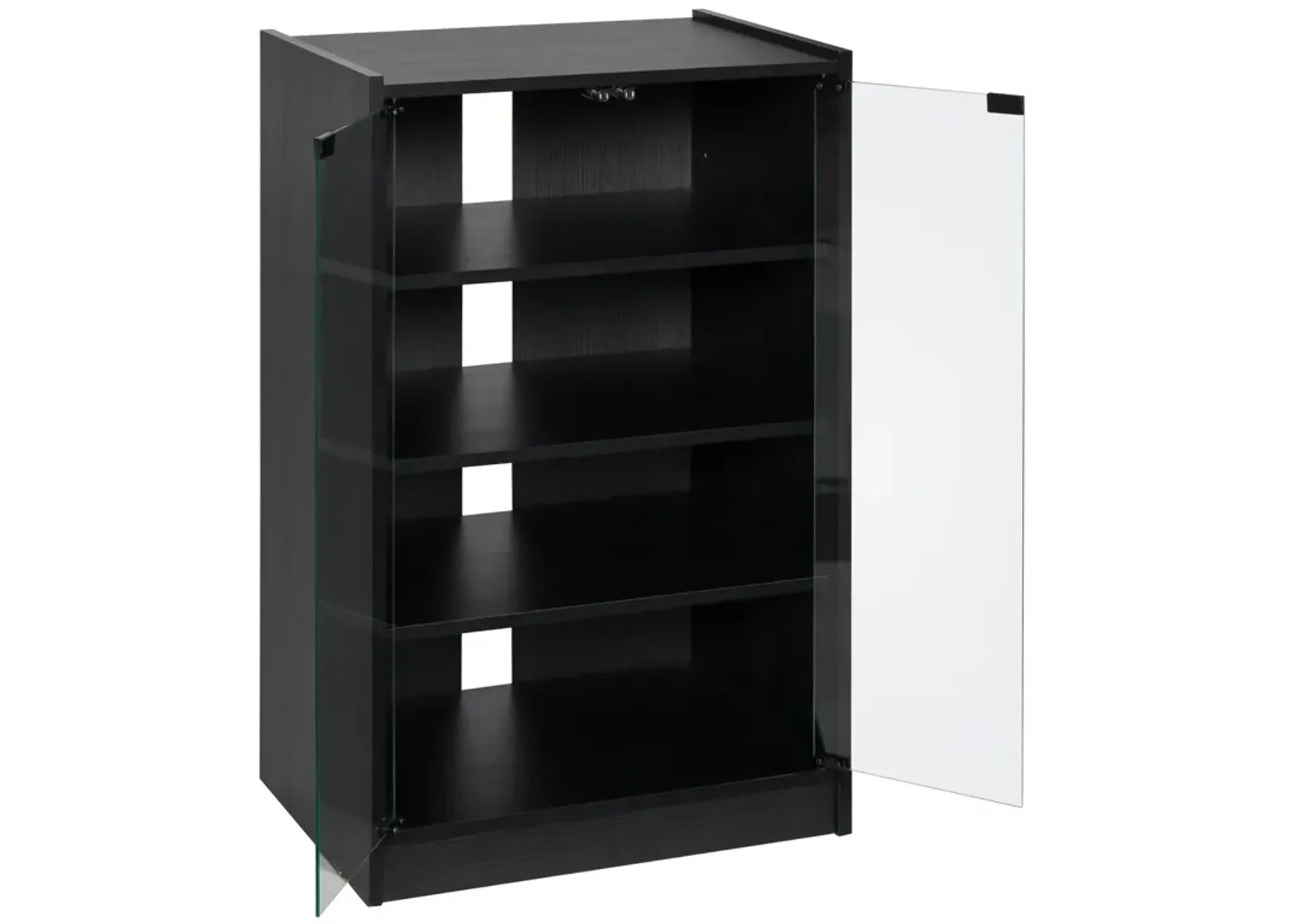 Black Media Center: 5-Tier Cabinet with Glass Door for TV/Gaming