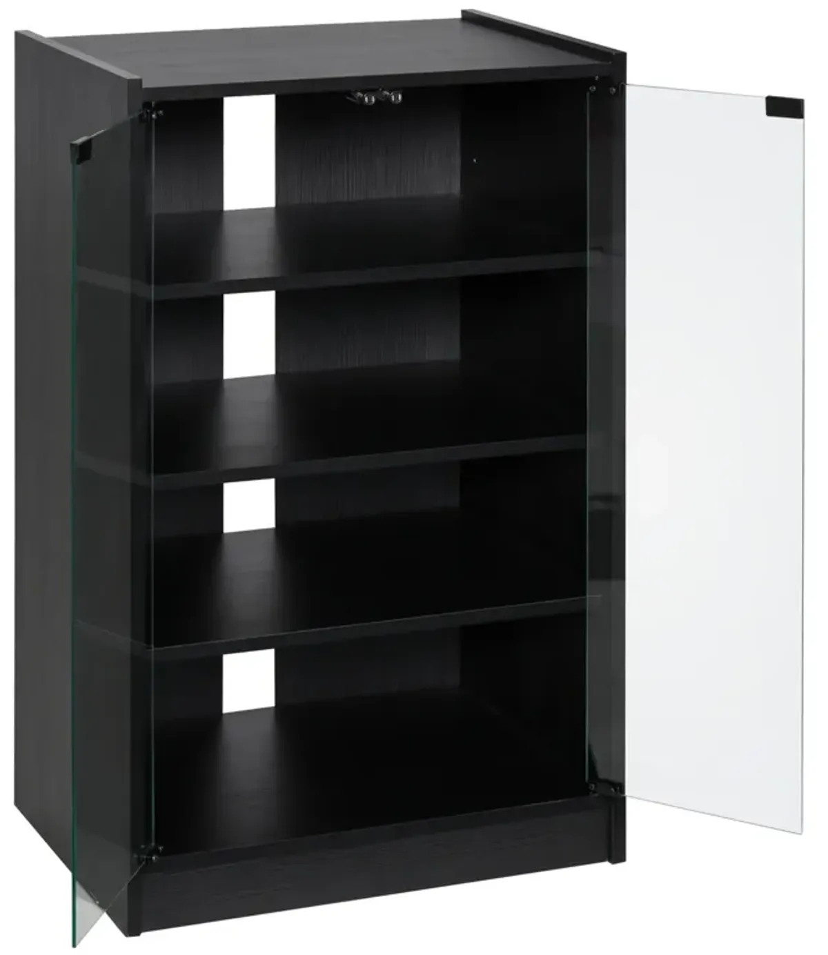 Black Media Center: 5-Tier Cabinet with Glass Door for TV/Gaming