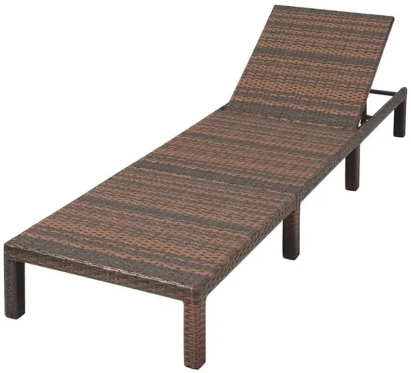 Outdoor Sun Lounger with White Cushion, Adjustable Back, Brown Wood - Benzara