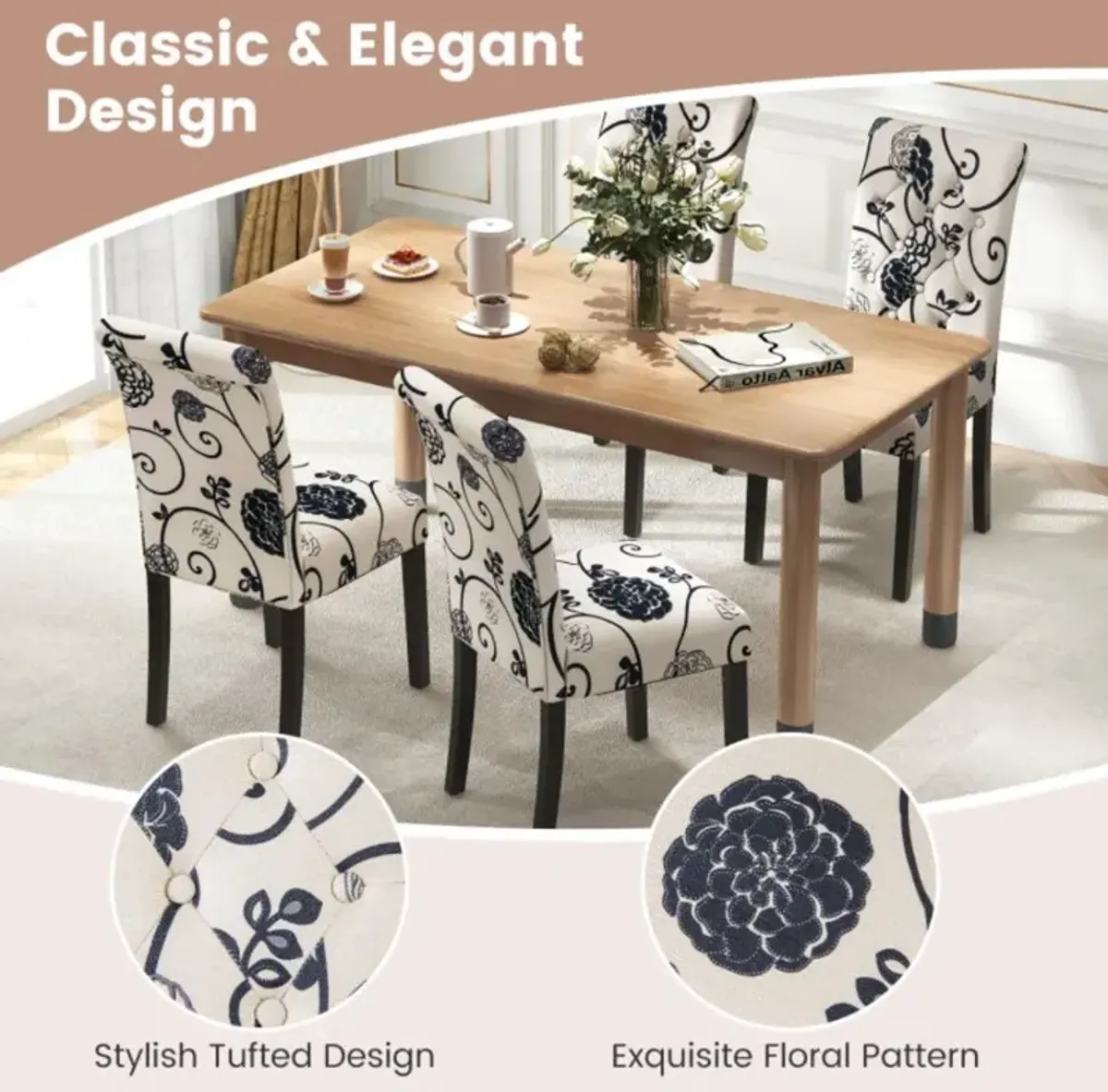 Hivvago 2 Pieces Tufted Dining Chair Set with Adjustable Anti-Slip Foot Pads