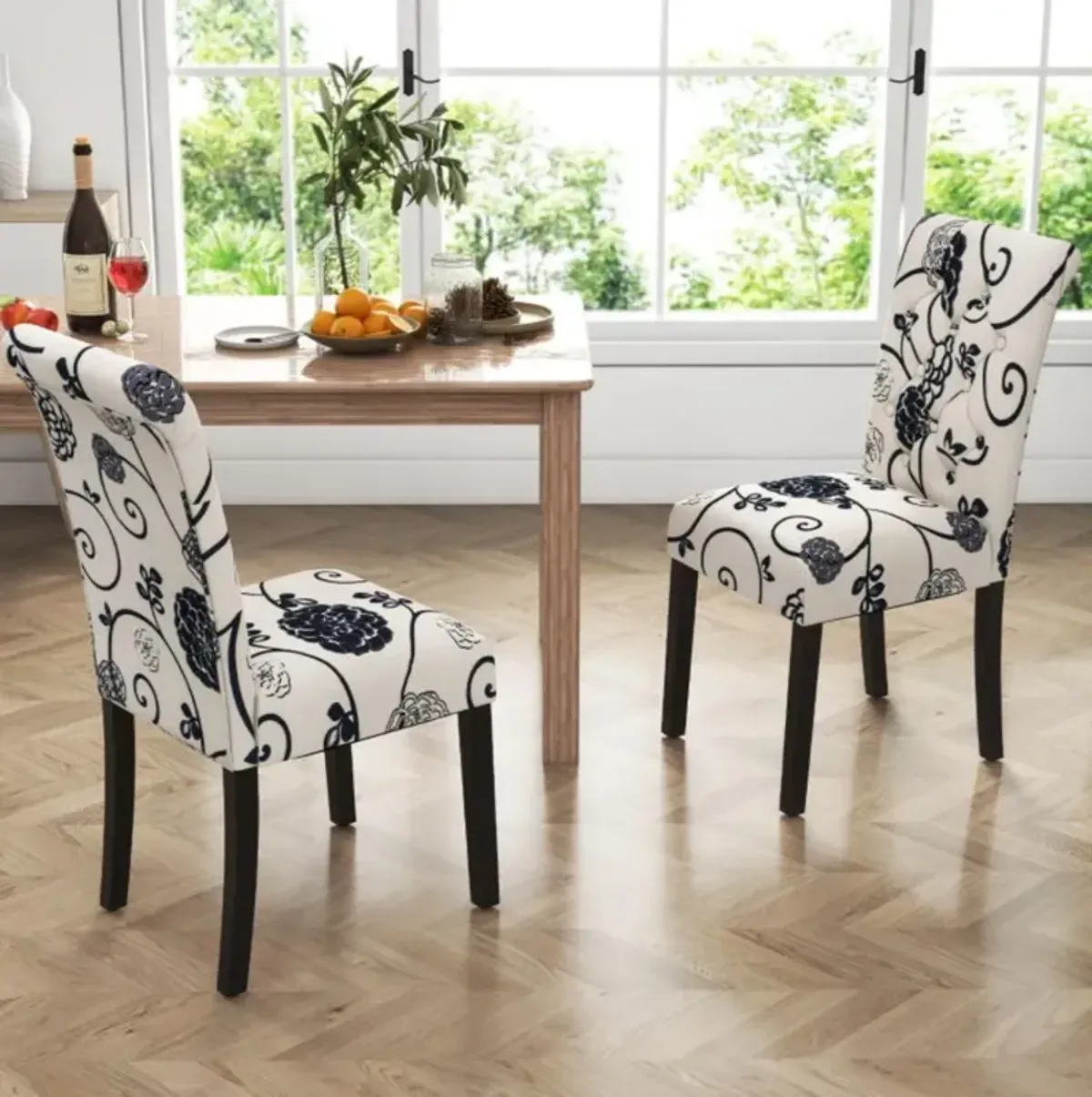 Hivvago 2 Pieces Tufted Dining Chair Set with Adjustable Anti-Slip Foot Pads