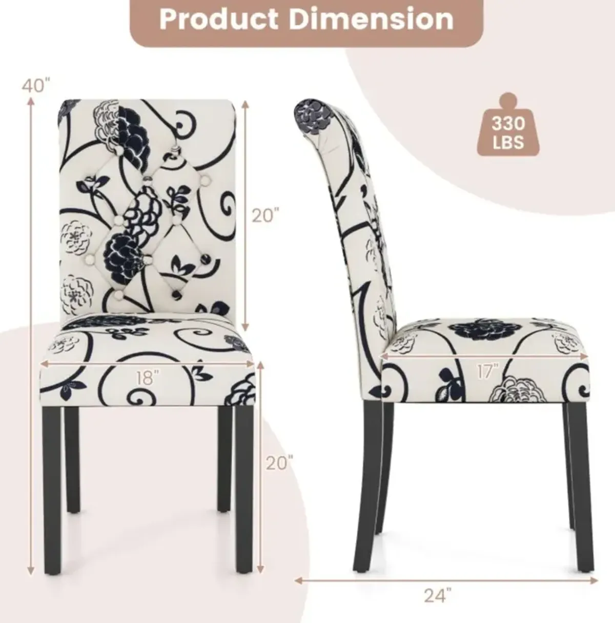 Hivvago 2 Pieces Tufted Dining Chair Set with Adjustable Anti-Slip Foot Pads